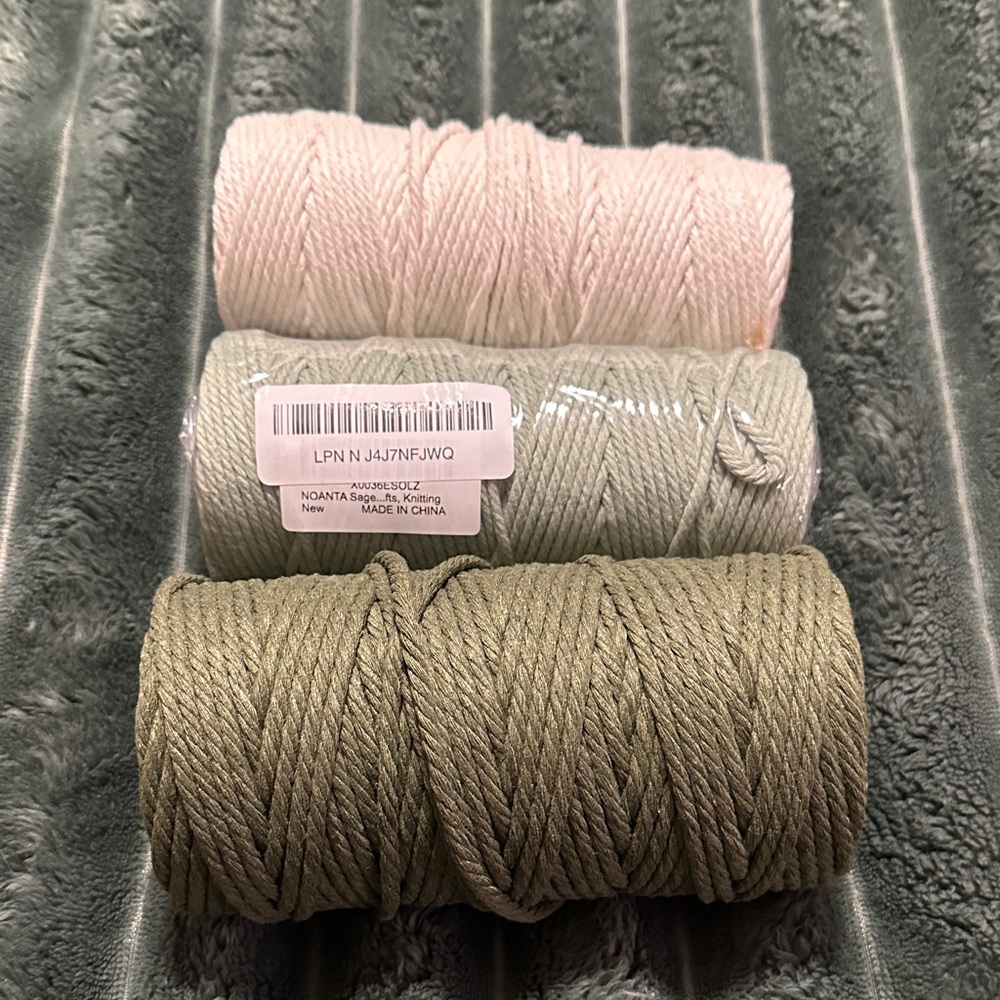 Three Spools of macrame cord and craft rings